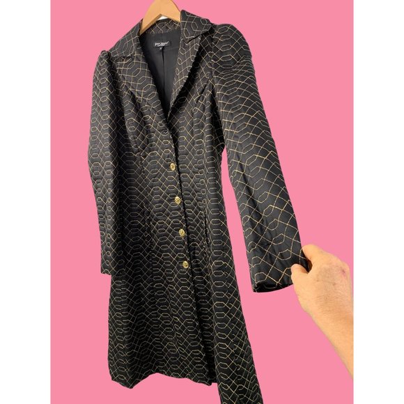 VTG Betsey Johnson New York Silk Fit & Flare Black Gold Coat Size 10 Dress 6604 - Picture 4 of 14